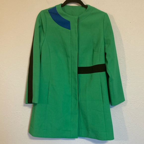 Carlisle Womens Size 6 Green Hidden Button Colorblocking Mod Artist Car Coat - Picture 1 of 12